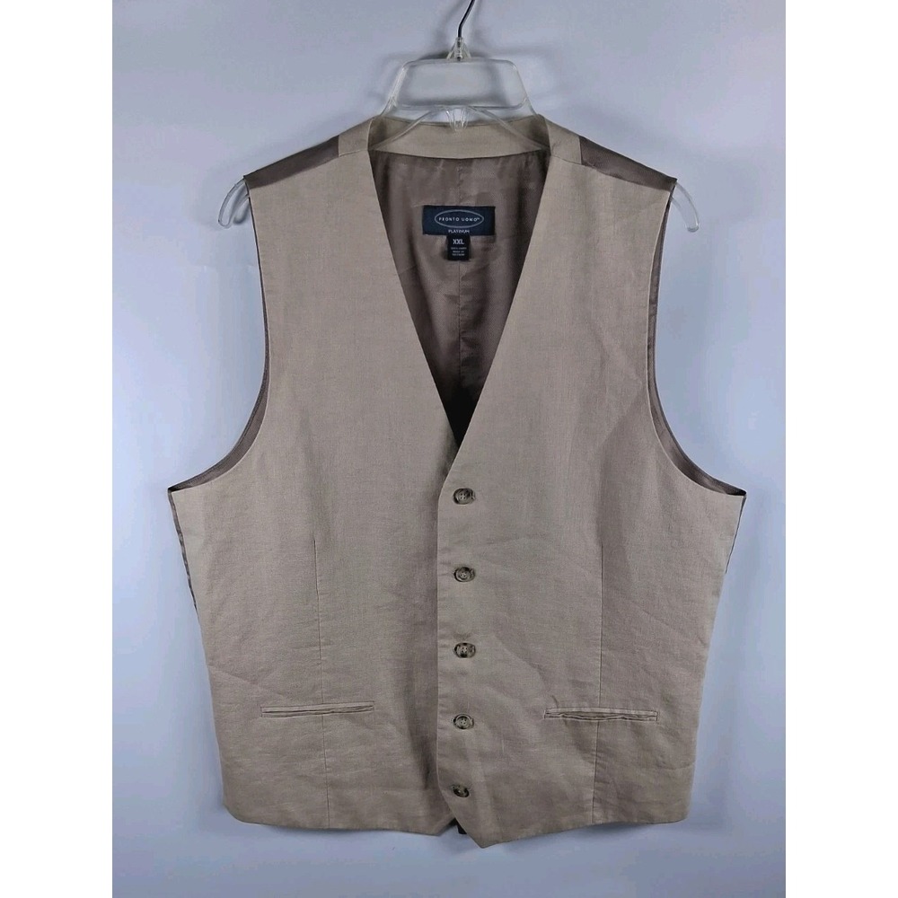 Pronto Uomo Platinum Men's Size XXL 100% Linen Suit Vest Light Beige Tan